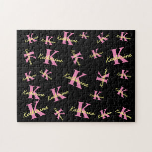 Personalized Monogrammed Black Modern Jigsaw Puzzle