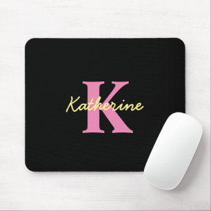 Personalized Monogrammed Black Modern Mouse Pad