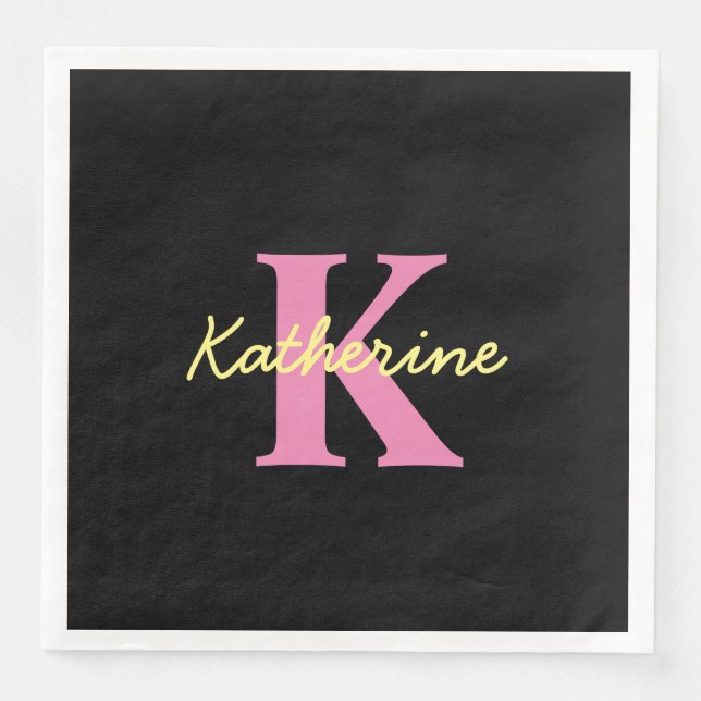 Personalized Monogrammed Black Modern Napkin (Front)