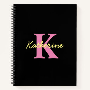 Personalized Monogrammed Black Modern Notebook