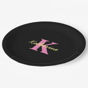 Personalized Monogrammed Black Modern Paper Plate