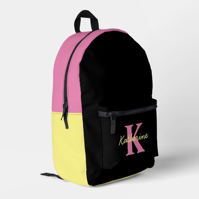 Personalized Monogrammed Black Modern Printed Backpack (Back Corner Left)