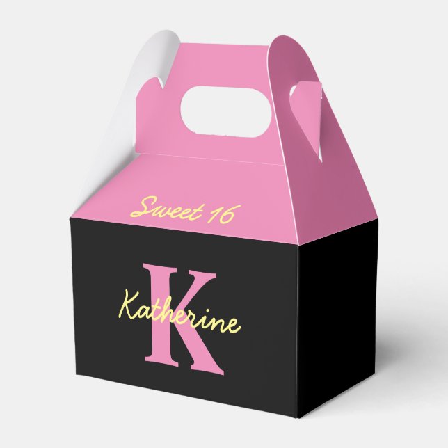 Personalized Monogrammed Black Modern Sweet 16 Favor Box (Front Side)