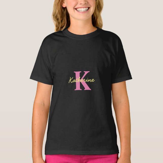 Personalized Monogrammed Black Modern T-Shirt (Front)
