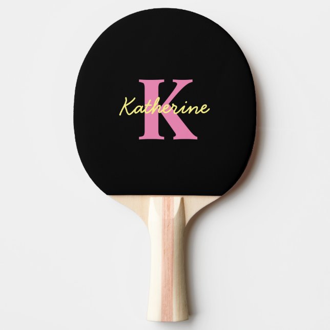 Personalized Monogrammed Black Modern Table Tennis Ping Pong Paddle (Front)