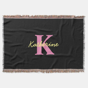Personalized Monogrammed Black Modern Throw Blanket