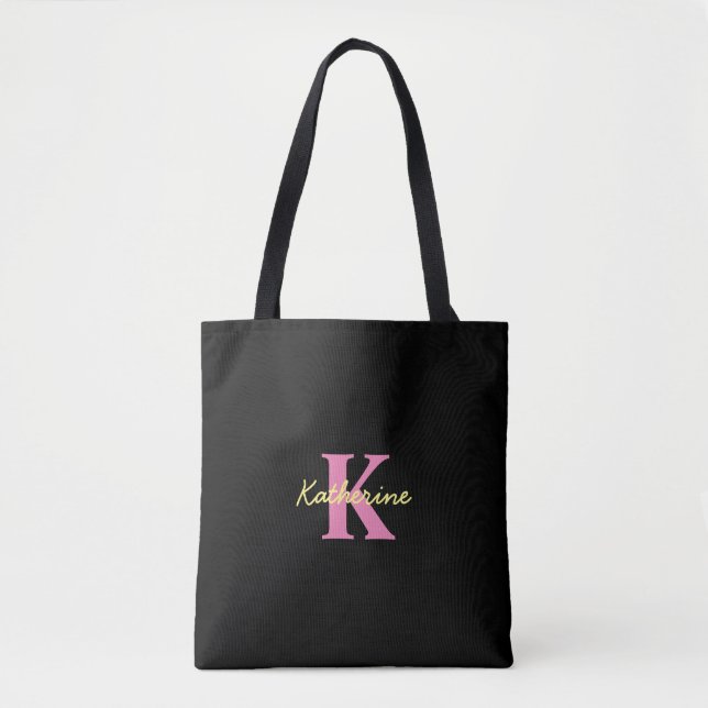 Personalized Monogrammed Black Modern Tote Bag (Front)