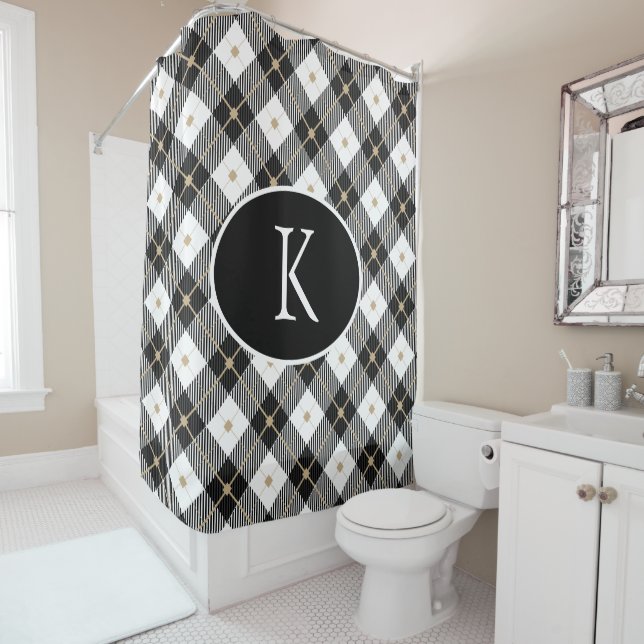Personalized Monogrammed Black White Gold Plaid (In Situ)