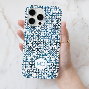 Personalized Monogrammed Blue Abstract Pattern iPhone 15 Pro Max Case