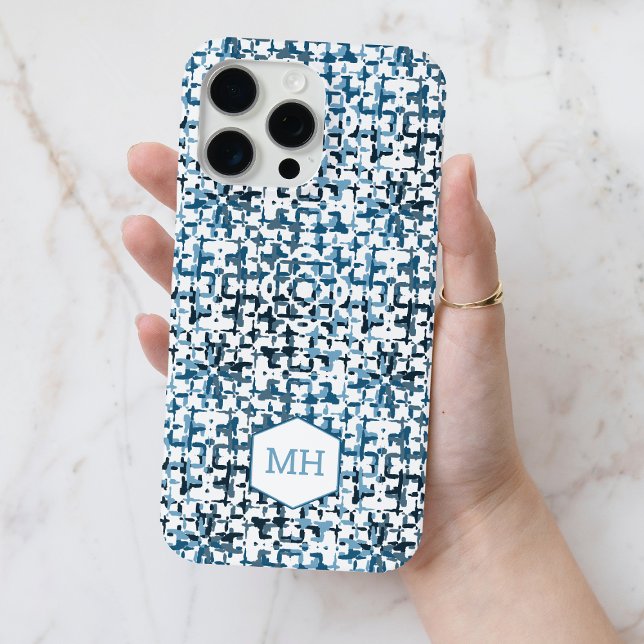 Personalized Monogrammed Blue Abstract Pattern Case-Mate iPhone Case (Personalized Monogrammed Blue Abstract Pattern Case-Mate iPhone Case)