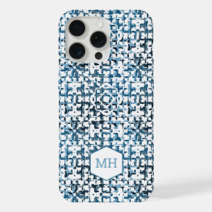 Personalized Monogrammed Blue Abstract Pattern iPhone 15 Pro Max Case