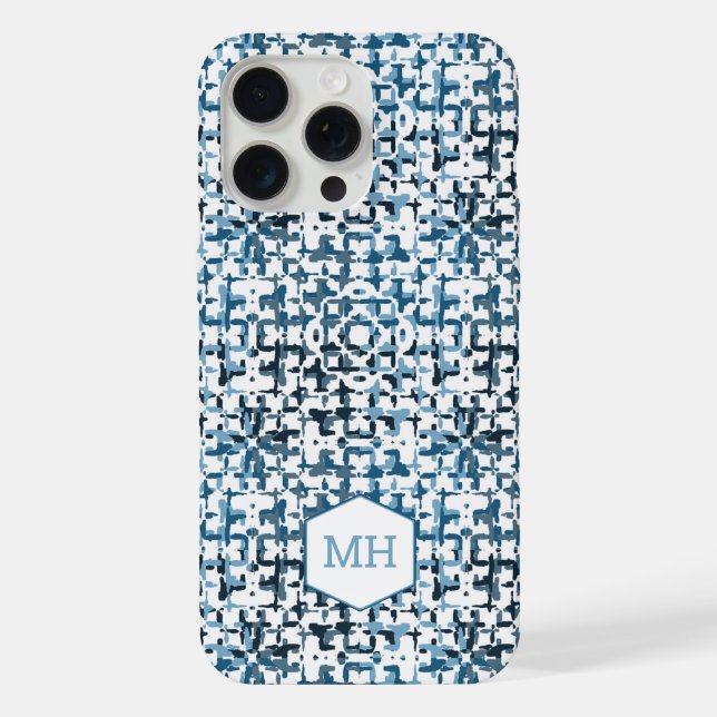 Personalized Monogrammed Blue Abstract Pattern iPhone Case (Back)