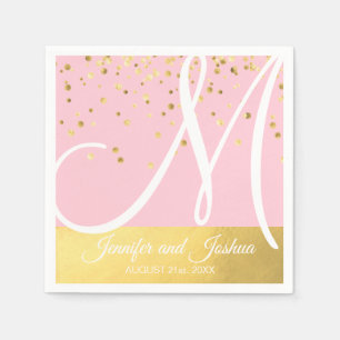 Personalized Monogrammed Blush Pink Gold Wedding Napkin