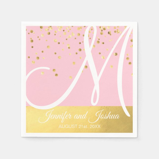 Personalized Monogrammed Blush Pink Gold Wedding Napkin (Front)