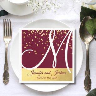 Personalized Monogrammed BURGUNDY Gold Wedding Napkin