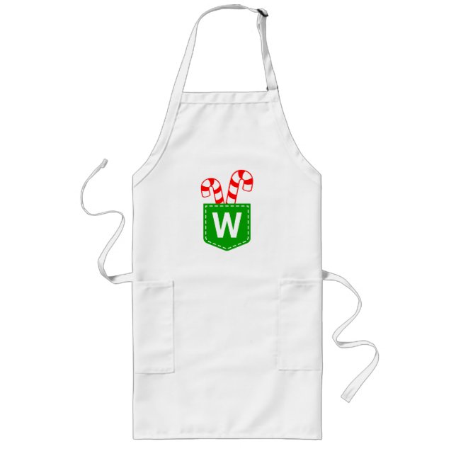 Personalized Monogrammed Candy Cane in Pocket Chic Long Apron (Front)