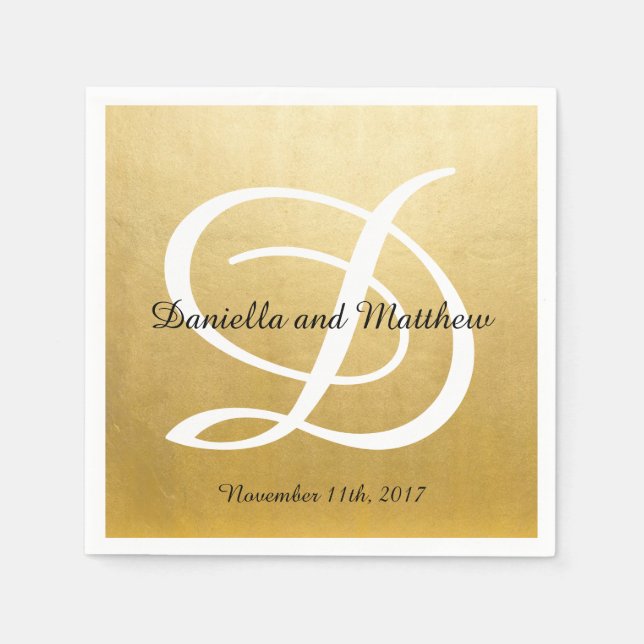 Personalized Monogrammed Custom Gold Foil Wedding Napkin (Front)