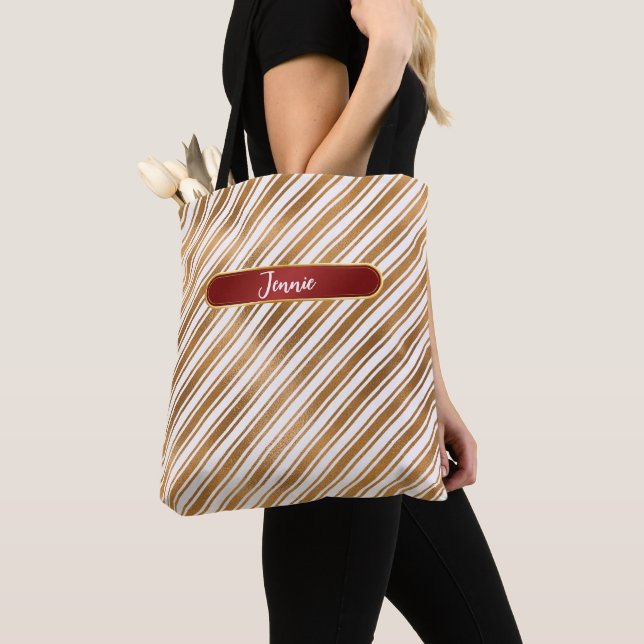 Personalized Monogrammed Gold Foil Overlay Pattern Tote Bag (Close Up)