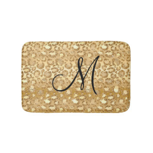 Personalized Monogrammed Gold Glitter Leopard Skin Bath Mat