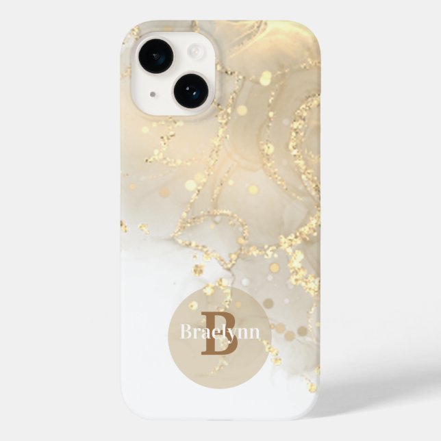 Personalized Monogrammed Gold Marble Glitter Case-Mate iPhone Case (Back)