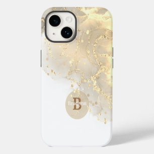 Personalized Monogrammed Gold Marble Glitter iPhone 14 Case