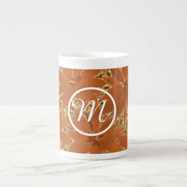Personalized Monogrammed Gold Sparkle Design Bone China Mug (Front)