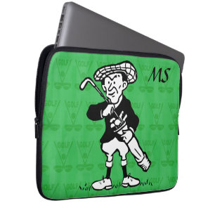 Personalized Monogrammed golf cartoon golfer Laptop Sleeve