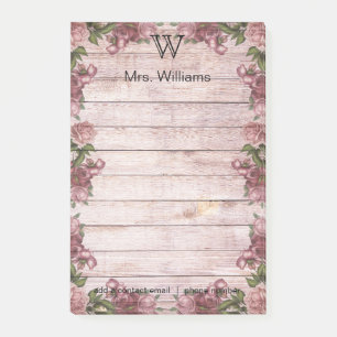 Personalized Monogrammed Green Wooden Background Post-it Notes