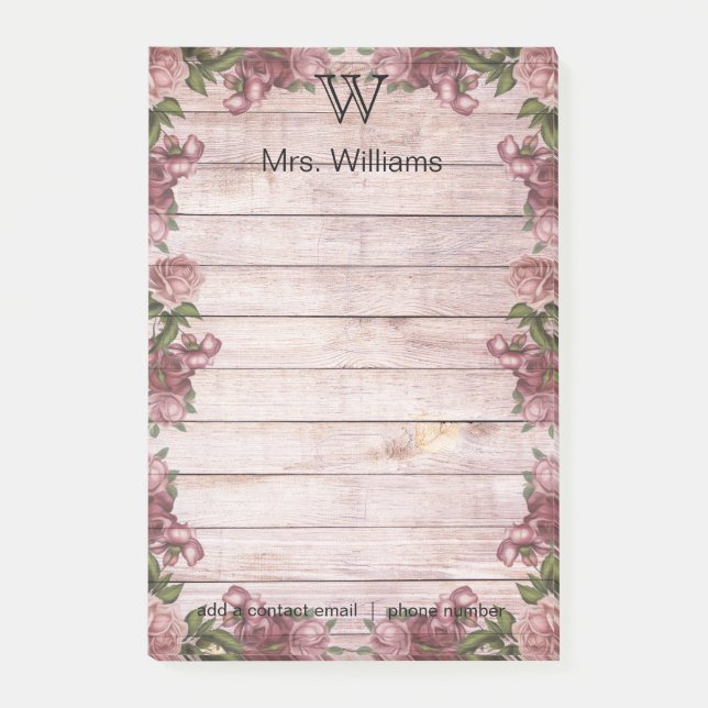 Personalized Monogrammed Green Wooden Background Post-it Notes (Front)