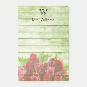 Personalized Monogrammed Green Wooden Background Post-it Notes