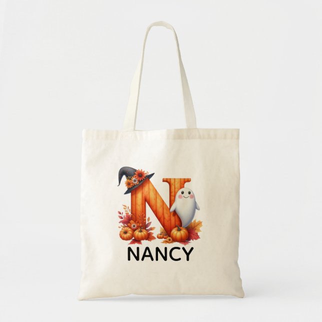 Personalized Monogrammed Halloween Tote Bag (Front)