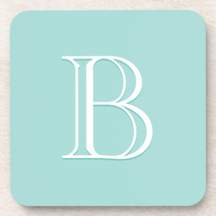 Personalized Monogrammed Initial Light Teal Green Coaster