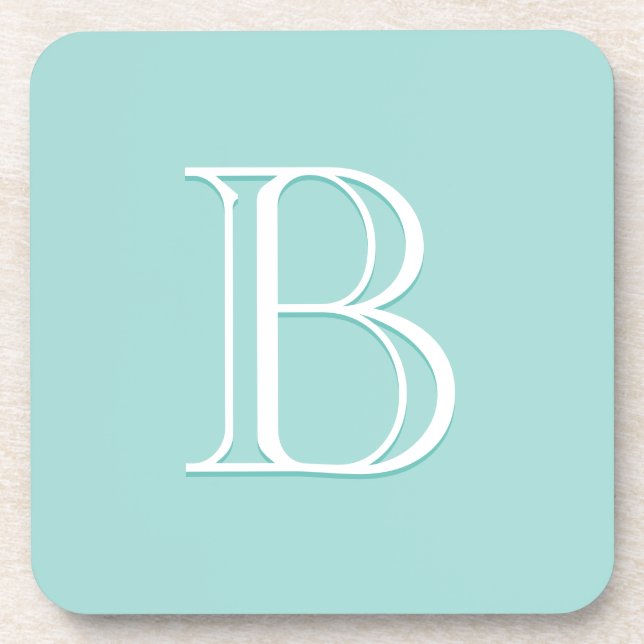 Personalized Monogrammed Initial Light Teal Green Coaster (Front)