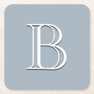 Personalized Monogrammed Initial Soft Blue & White Square Paper Coaster