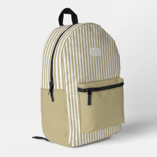 Personalized Monogrammed Khaki Shade Stripes Printed Backpack