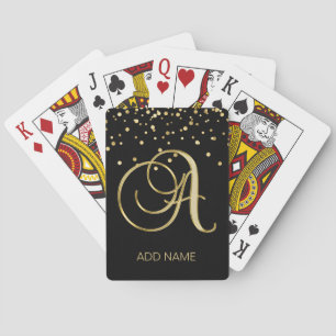 Personalized Monogrammed Letter 'A' Gold Black Playing Cards