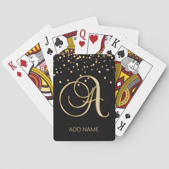 Personalized Monogrammed Letter 'A' Gold Black Playing Cards (Back)