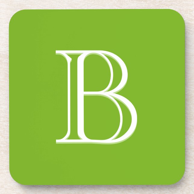 Personalized Monogrammed Letter Initial Green Coaster (Front)