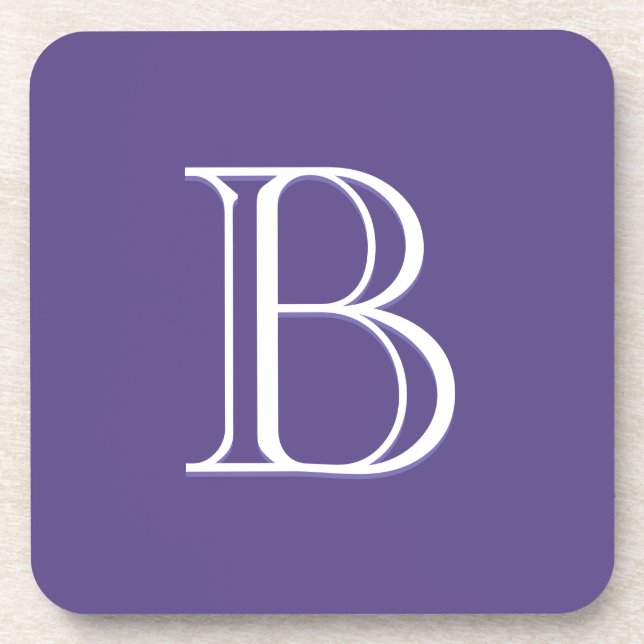 Personalized Monogrammed Letter Initial Purple Coaster (Front)