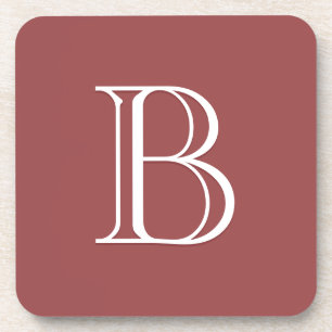 Personalized Monogrammed Letter Initial Square Red Coaster
