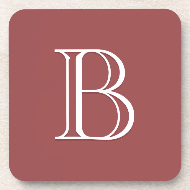 Personalized Monogrammed Letter Initial Square Red Coaster (Front)