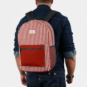 Personalized Monogrammed Modern Dark Red Stripes Printed Backpack