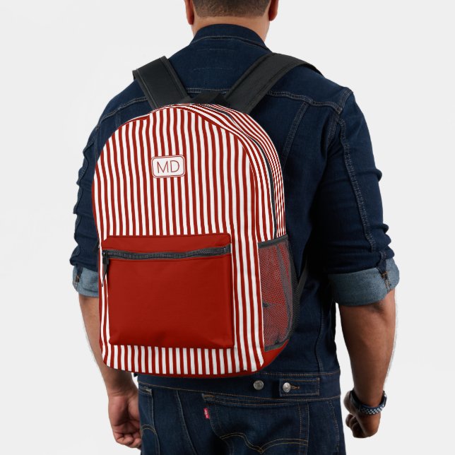 Personalized Monogrammed Modern Dark Red Stripes Printed Backpack (Insitu (Model))