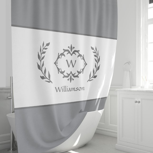 Personalized Monogrammed Name Initial Grey & White (Personalized Monogrammed Name Initial Gray & White Shower Curtain)