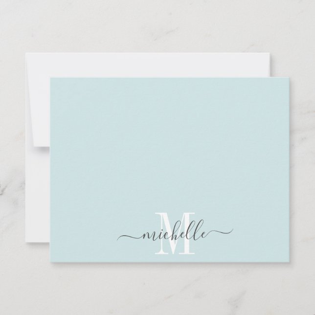 Personalized Monogrammed Pastel Blue White Script Card (Front)