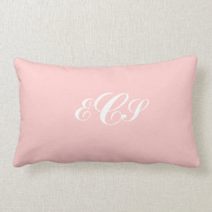 Personalized Monogrammed Pink and White Throw Pill Lumbar Pillow