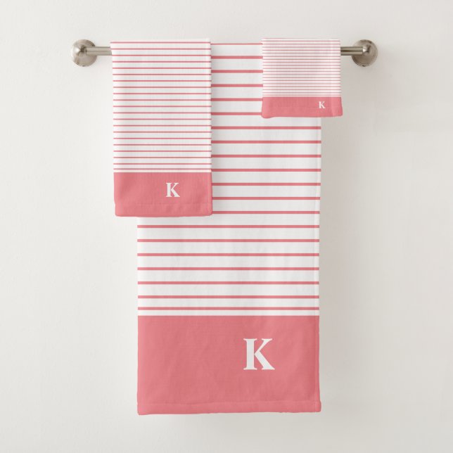 Personalized Monogrammed Pink Striped Family Bath Towel Set (Insitu)