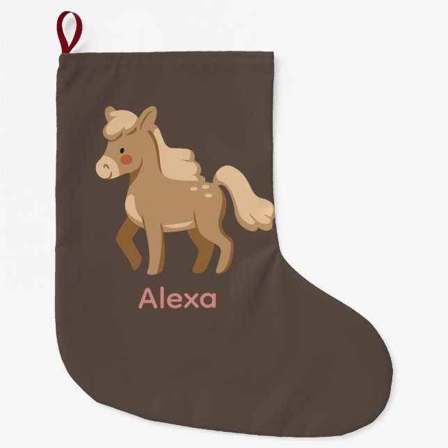Personalized Monogrammed Pony Horse Girl  Large Christmas Stocking (Front)