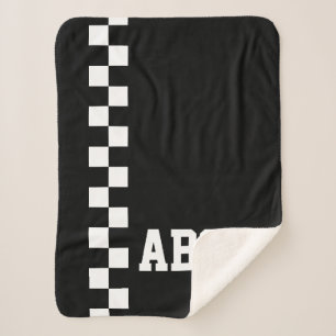 Personalized Monogrammed Racing Flag Sport Themed Sherpa Blanket