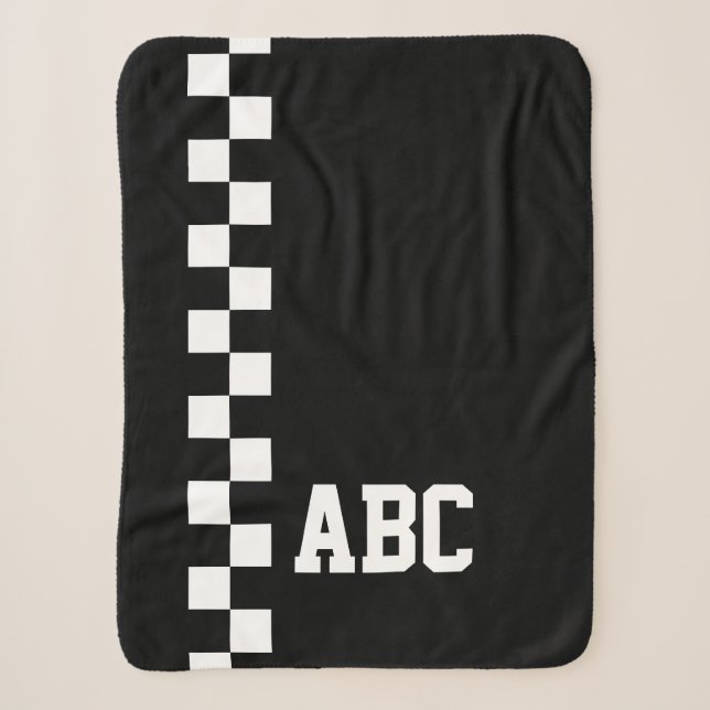 Personalized Monogrammed Racing Flag Sport Themed Sherpa Blanket (Front)